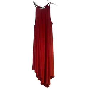 MSK Womens Coral Red Halter Dress Hankerchief Hem Drapey Size Lg